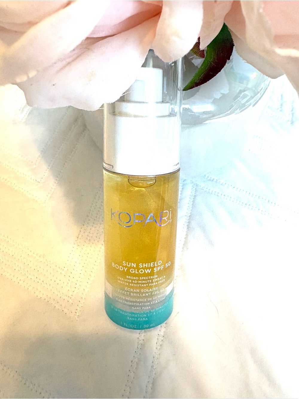 Kopari Gold and Turquoise Sun Shield Body Glow SPF 50 Pump